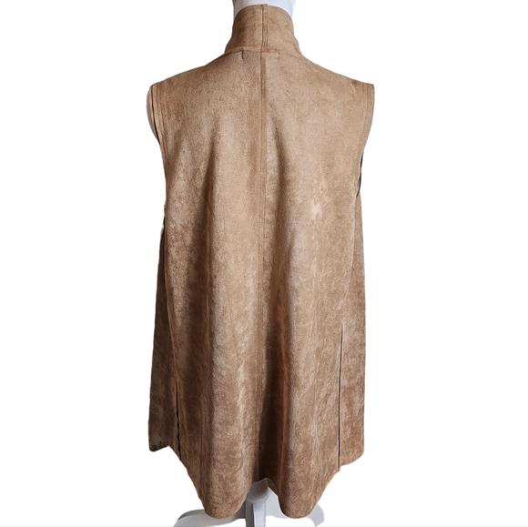 Brown Faux Suede Open Front Drape Vest Sz L Floral Boho Western Cowgirl Festival - Picture 7 of 15